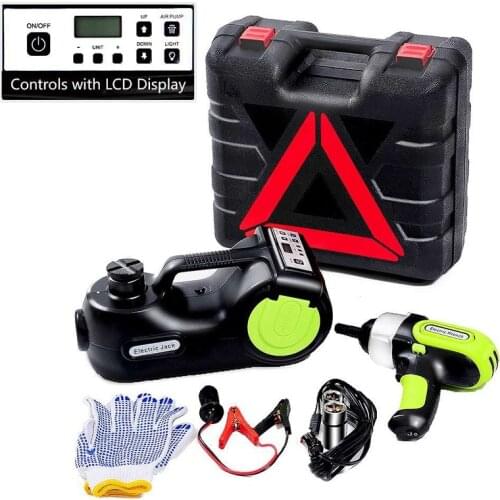 E-HEELP 5 Ton 12V DC Electric Hydraulic Car Jack Kit With Impact Wrench LED Light Portable Tire Lifting Set Car Repair Lift Tool