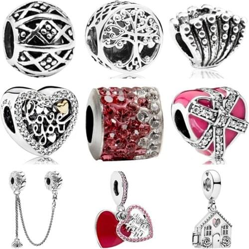 European Luxurious House Love Tree Shell Bird Safety Chain Heart Beads Fit Original Pandora Charms for Women DIY Jewelry