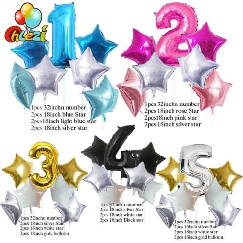 7pcs 32inch Number Happy Birthday Party Foil Balloon 18inch star Helium balloon children 1 2 3 year Party Decoration baby shower