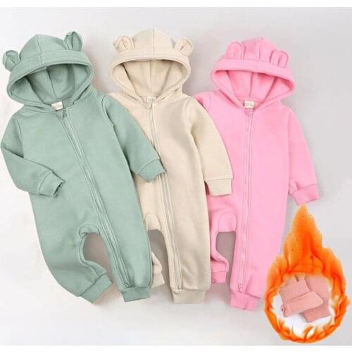 Newborn Baby Romper Autumn Costume Thicken Solid Color Baby Boys Clothes Casual Baby Girls Clothing Winter Rompers Jumpsuits