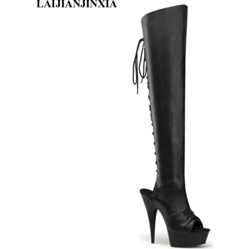 LAIJIANJINXIA Motorcycle boots Sexy Fetish Shoes Over The Knee Boots 17CM Ultra High Heels Platform Long Boots Women Dance Boots