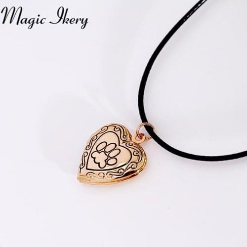Magic Ikery Heart Pet Dog Paw Pendant Can Open Box Photo Frame Locket Leather Rope Necklace For Women Fashion Jewelry YT-N238