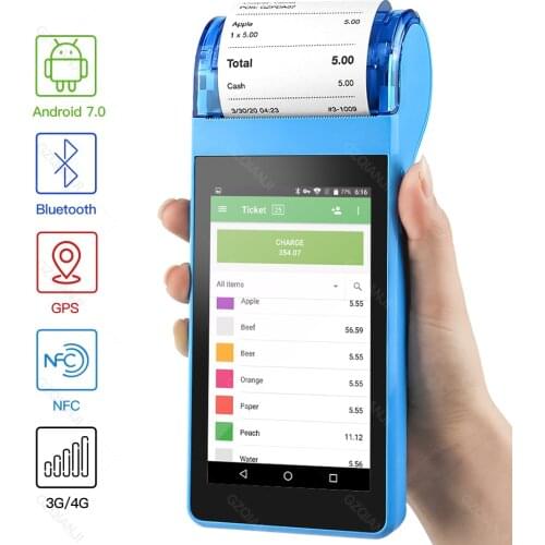 Loyverse POS Android 7.0 POS PDA Mini Receipt Printer 58mm GPS Handheld POS Terminal NFC Bluetooth WIFI 3G GPS Camera PDA