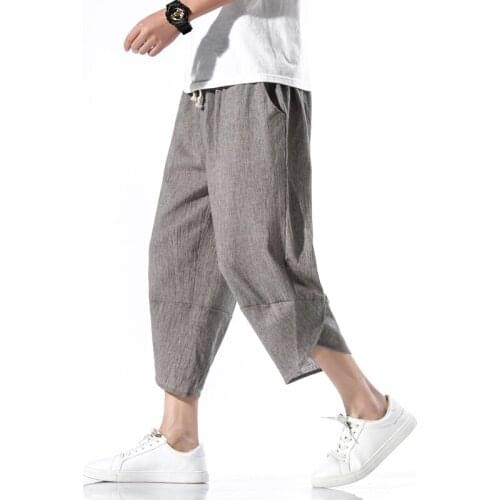 Men Oversize Wide Leg Pants New Mens Summer Cotton Linen Joggers Pants Male Vintage Chinese Style Summer Male Harem Pant