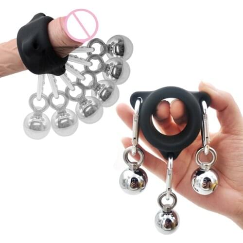 New Penis Exercise Device For Men Metal Ball Weight Hanger Penis Enlargement Pump Stretcher Sex Toys For Men Silicone Penis Ring