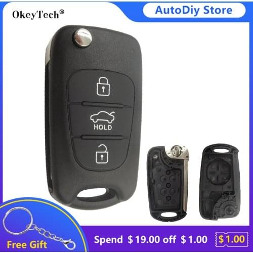 Okeytech 3 BT Filp Folding Car Remote Key Shell Fob For Kia K2 K5 For Hyundai I30 IX35 I20 Solaris Hold Buttons Pad TOY40 Blade