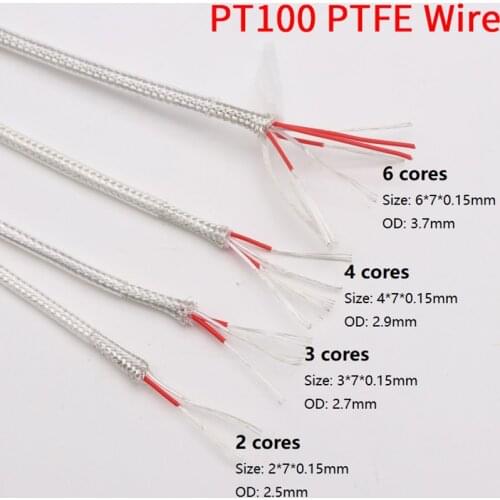PT100 Compensation Wire 2 3 4 6 Cores PTFE Insulator Silver Plated Copper Shield Signal Line Thermal Resistance Sensor Cable