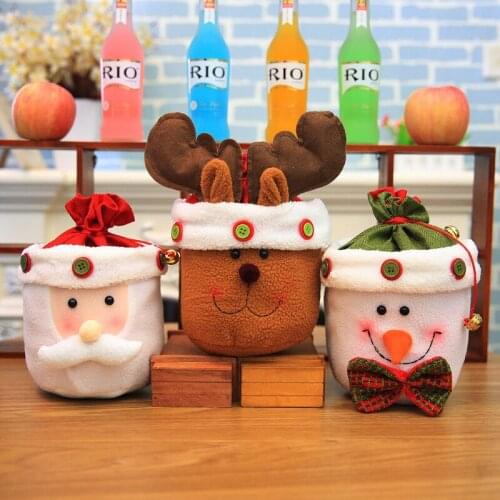 Cartoon Merry Christmas Apple Biscuits Candy Storage Bags with Bell Xmas Gift Bundle Pocket Holder Happy New Year Party Decor