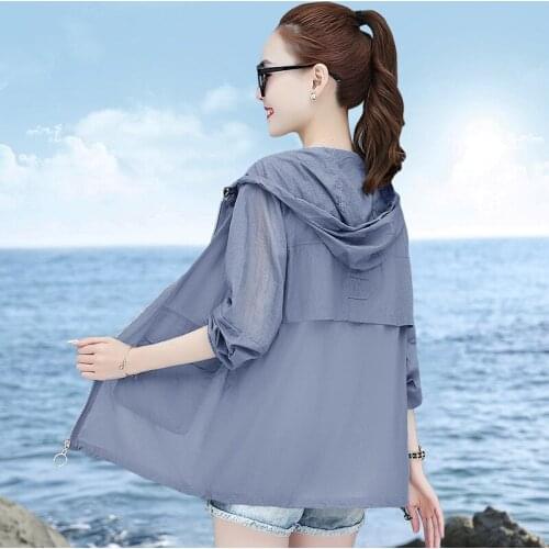 Thin Womens Jacket Summer Clothes Hooded Zipper Sun Protection Clothing Ladies Jacket Lightweight Casual Cardigan Outerwear