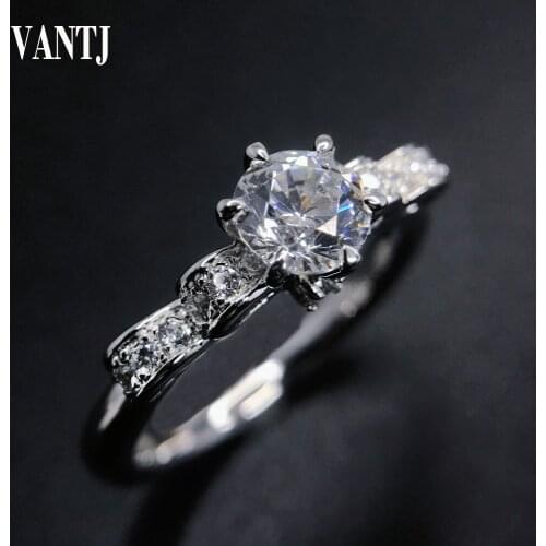 VANTJ White Moissanite Ring 1ct 6.5mm Round Brilliant Cut Moissanite Ring Diamond Ring 10k Gold for Women Wedding Party Gift