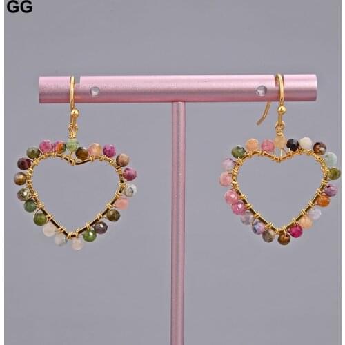 GuaiGuai Jewelry Natural Rainbow Tourmalines Gold Color Plated Heart Hoop Earrings Hook Earrings For Women Gift