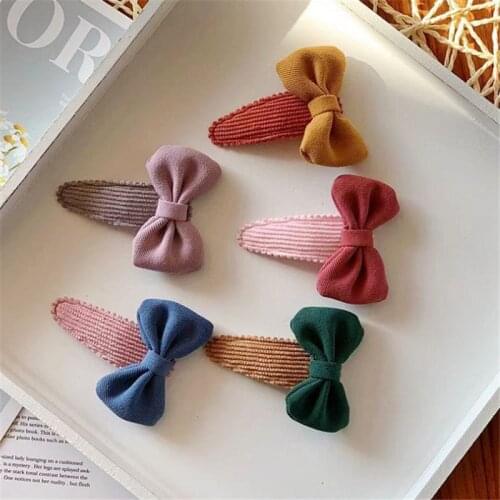 10pcs/Lot Princess Snap Clip Bow Girls Hairpins Hair Rope Corduroy Kids Candy Color Hair Accessories Fashion Children Hair Clip