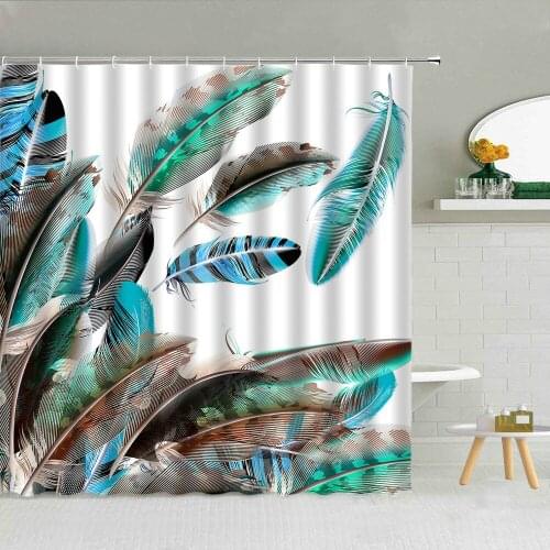 Colorful Bird Feather Shower Curtain Peacocks Feather Simple Bathroom Decor White Background Waterproof Fabric Curtains Sets