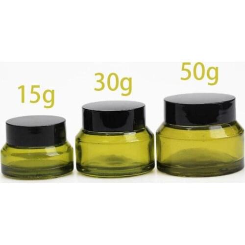 15g 30g 50g Green Glass Cream Jar With Lids Empty Glass Container Cosmetic