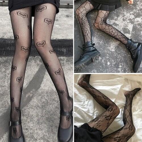 Women Fishnet Black Stockings Hollowed Out Lace Mesh Pantyhose Retro Floral Hosiery Nylon Classic Hot Womens Tights Medias