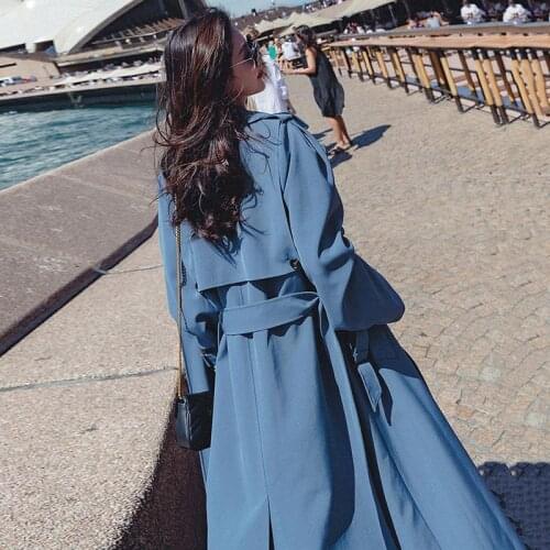 Women 2020 Autumn Winter New Loose Casual Solid Color Trench Coat Female Fashion Sashes Elegant Long Windbreaker Outerwear R39