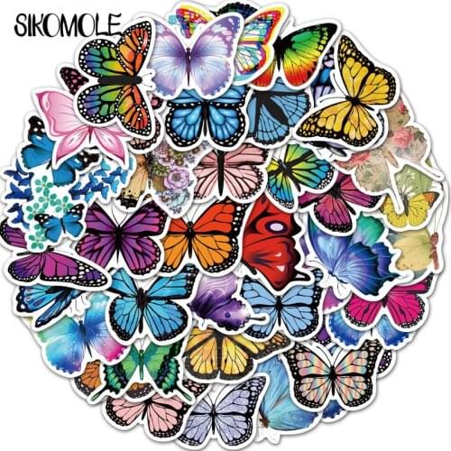 50pcs Colorful Butterfly Stickers for Laptop Skateboard Guitar Stationery Stickers DIY Fridge Car Bottle Decals Kids Toys F5