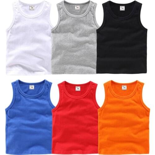2021 Summer Cotton Children Vest T-shirt for Boys Girls Camisole Kids Sleeveless Tops Toddler Baby Candy Color Clothes 12M-10T