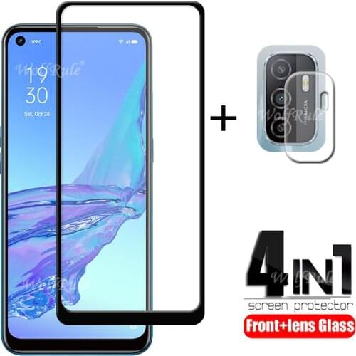 4-in-1 For OPPO A53 Glass For OPPO A53 Tempered Glass Full Glue Screen Protector For OPPO A91 A15 A52 A72 A92 A53 Lens Glass