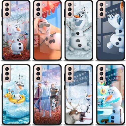 Olaf Snowman Frozen Tempered Glass Cover For Samsung Galaxy S21 Plus Ultra M21 M31 M51 A52 A72 Phone Case Coque