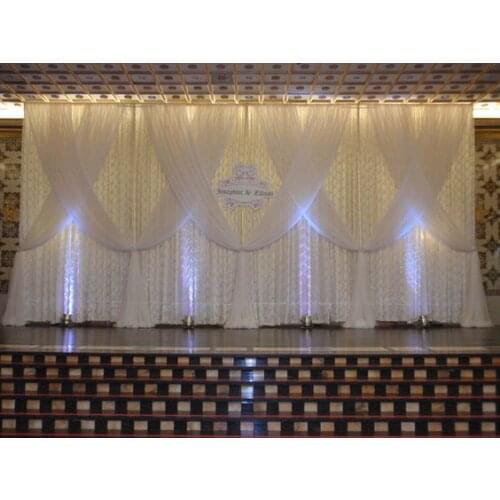 Pure White wedding backdrop ice silk with lace fabric very elegant stage curtain
