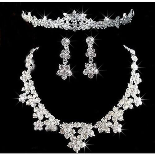 Elegant Rhinestone Bridal Women Jewelry Set Earrings Necklace Head Chain Tiara Jewelry Sets