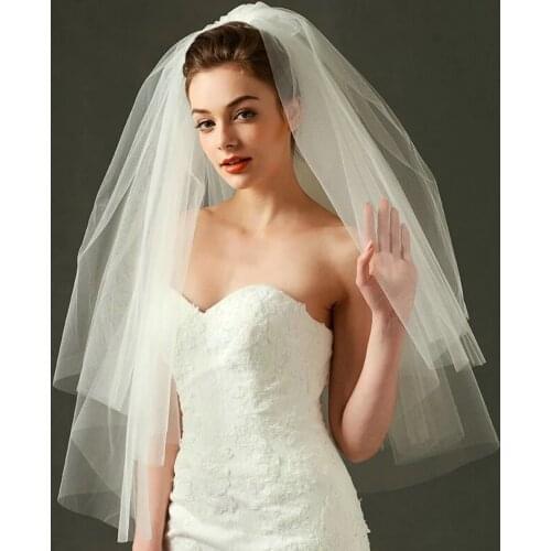 White Ivory Wedding Veil Simple Tulle Two Layers Bridal Veils Cheap Bride Accessories Short Women Veils 2022