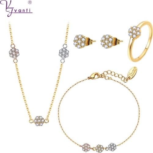 Kfvanfi 3 Tone Color Flower Women Jewellery Sets Gold Rose Gold White Colors Copper Zircon Fashion Jewelry Bijoux Femme