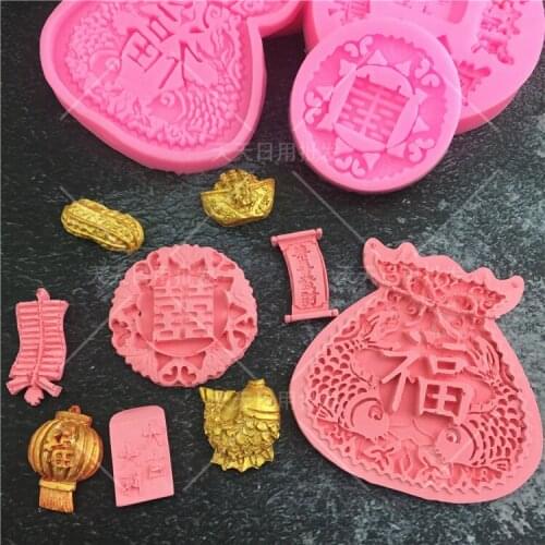 Chinese Blessing Silicone Molds Gumpaste Chocolate Fondant Cake Decorating Tools Sugar Craft Molds DIY Cake Clay Molds