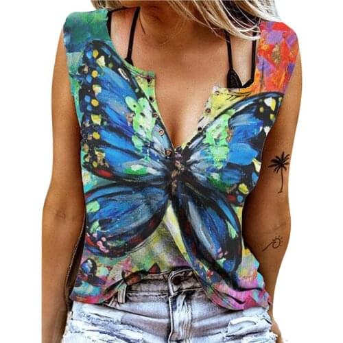 Summer New Vest Top Womens Sexy V Neck Sleeveless T Shirt Printing Short-sleeved Shirt Fashionable Sexy Plus Size Clothing