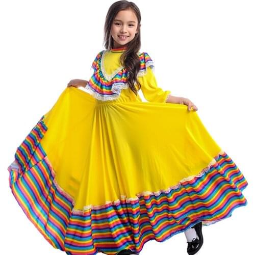 Mexican Dress Birthday Party Halloween Costume Kid Child Mexico Big Circle Long Gypsy Flamenco Dance Skirt Girl 2021 Home Decor