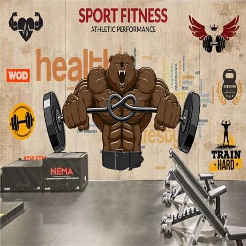 Fashion Plank cartoon fitness weightlifting road Mural Wallpapers Industrial Decor gym background Wall Paper papel de parede