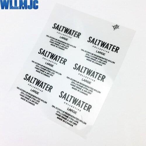 Custom XS XS S M L XL XXL XXL size transparent clothing garment clear labels