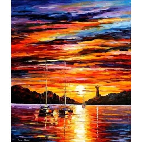 Top Quality colorful classical counted cross stitch kit sailing ship boat on the sea sunset sunrise painting