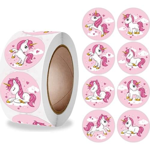 500Pcs Cute Pink Unicorn Cartoon Animals Reward Stickers Roll Motivational Stickers Kids Classic Toy For Children Christmas Gift