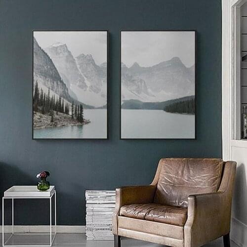 Mountain Lake Wall Art Canvas Poster Nordic Landscape Print Minimalist Decorative Picture Scandinavian Modern Living Room Decor
