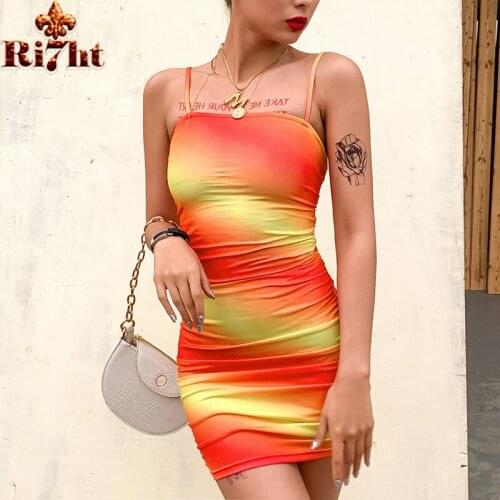 Tie-dye neon lace up bodycon mini dresses womens street fashion Beach leisure vacation hollow dress 2021 summer new mujer