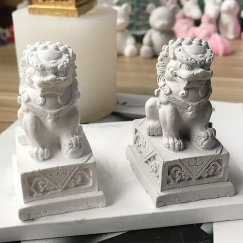 2021 New Stone Lion Sentinel Animal Statue Resin Mold Wax Soap Clay Fondant Silicone Mold
