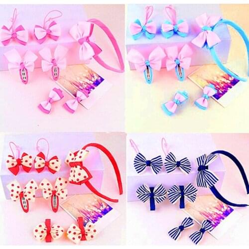 New Fashion Children Hairband Korean Style Lovely Bow Headwear Hair Clip Dot Headband Set Women Hair Accessories