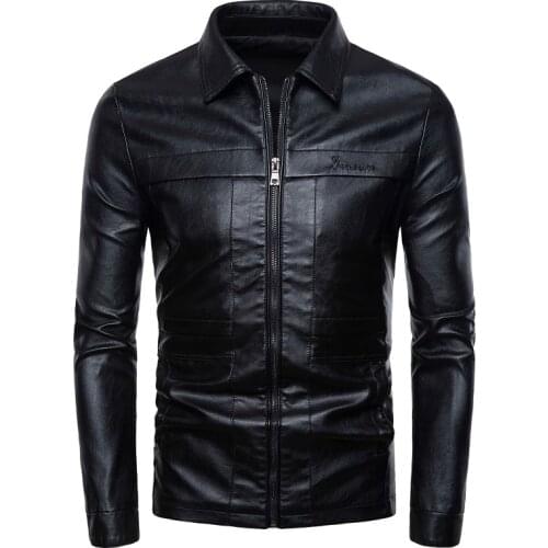 2021 autumn new leather jacket slim solid color wind-proof car jacket winter lapel mens faux leather clothing motorcycle coat