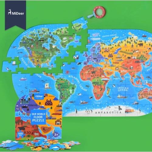 MiDeer Our World Map Floor Puzzle 100 Large Pieces Baby Kids Early Learning Educational Toys for Strollers Children Best Gift