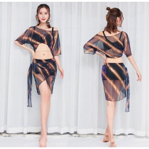 Oriental Belly Dance Costumes Ladies Indian Bellydance Dress Female Modern Stage Dancing Practice Tops Hip Towels Net Yarn Skirt