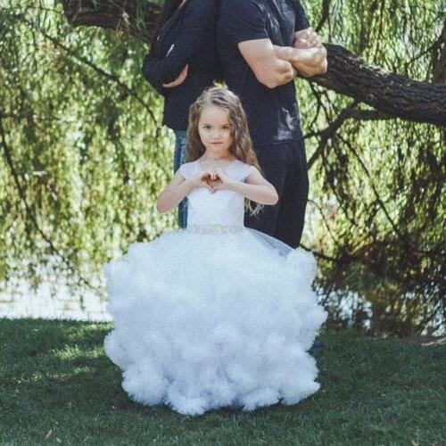 Lovely Tiered Flower Girls Dresses Jewel Neck Beads Sash Pageant Custom Made Floor Length Kids Birthday Gowns