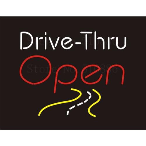 Custom NEON Sign Board Drive Thru Open Glass Tube Beer Bar Club Display Store Shop Light Signboard Signage Signs 17*14"