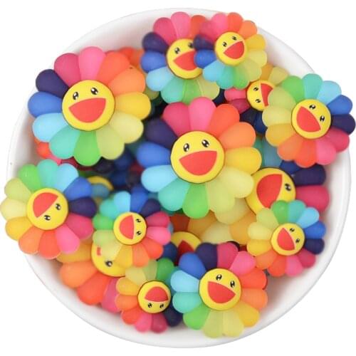 30Pc 22-35mm Resin Colorful Smiling Face Sunflower Brooch DIY Materials Phone Shell/Hair Pin/Earrings Pendant Jewelry Accessorie