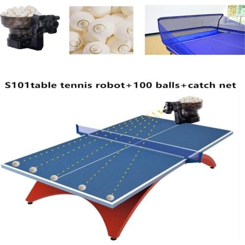 SUZ Table Tennis Robot Gift for men S101 Table Tennis Trainer with 40+ pingpong balls for kid Racquet sport with ping pong net