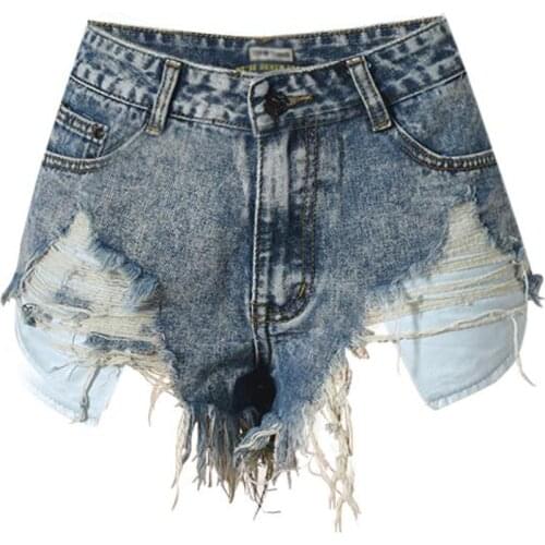 Denim Shorts Womens Summer Short Jeans Vintage Sexy Ripped Hole Fringe Tassel High Waist Shorts Women Streetwear