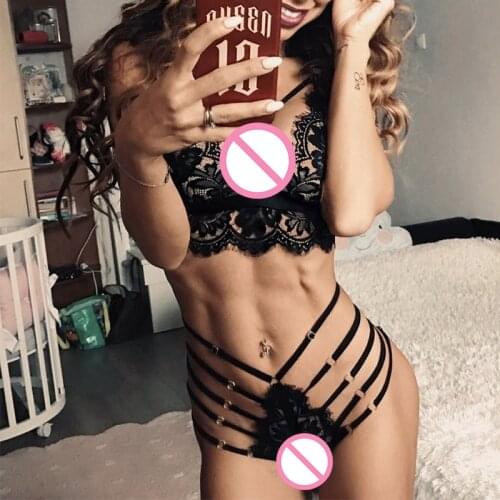 Sexy Lace Lingerie Set Womens Underwear Transparent Bra Exotic Apparel Party Sets Lace Black Lingerie Underwear G-String Suit