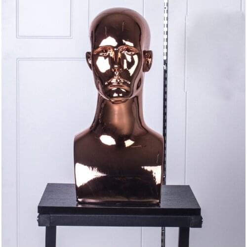High Quality Men Fiberglass Mannequin Head Golden Head Model For Display