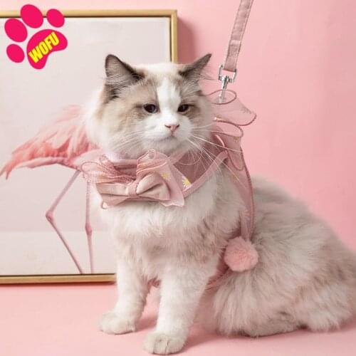 WOFUWOFU Fairy Style Cat Leash And Harness，Dog Collar Small，Luxury Dog Harness，Cat Vest Harness and Leash Set to Outdoor Walking